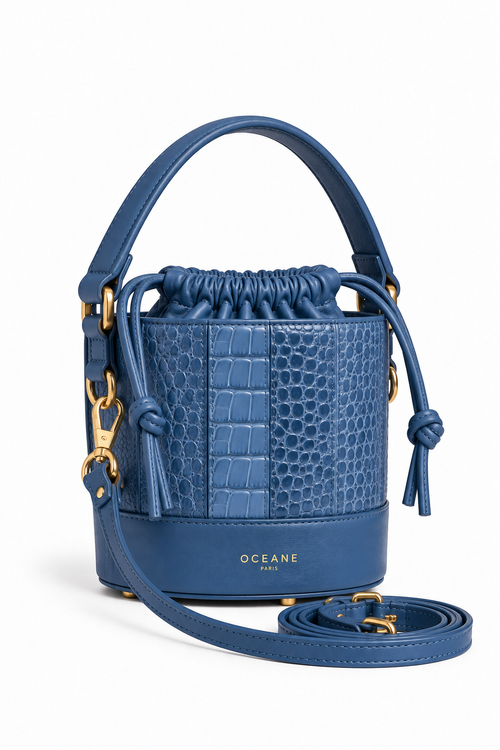 Grace Bucket Bag – Cuir bleu effet croco