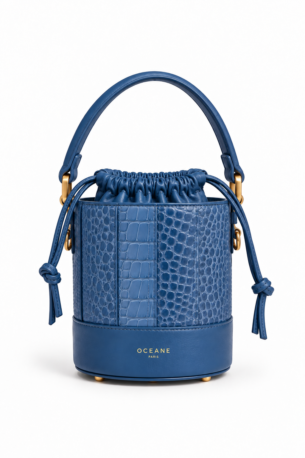 Grace Bucket Bag – Cuir bleu effet croco